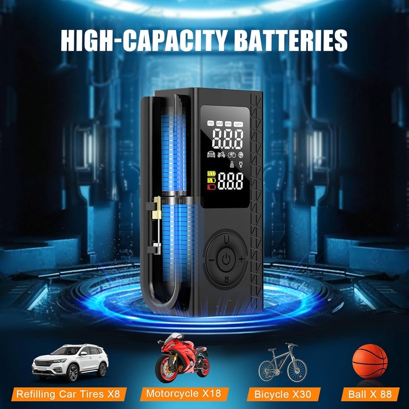Blestan Tire Inflator Portable Air Compressor, 150PSI Cordless Air Pump For Car Tires, Bike Pump, Motorcycle, Balls with Digital Pressure Gauge, LED Light and Auto Shut-Off Function, Car Accessories, Black - Image 2